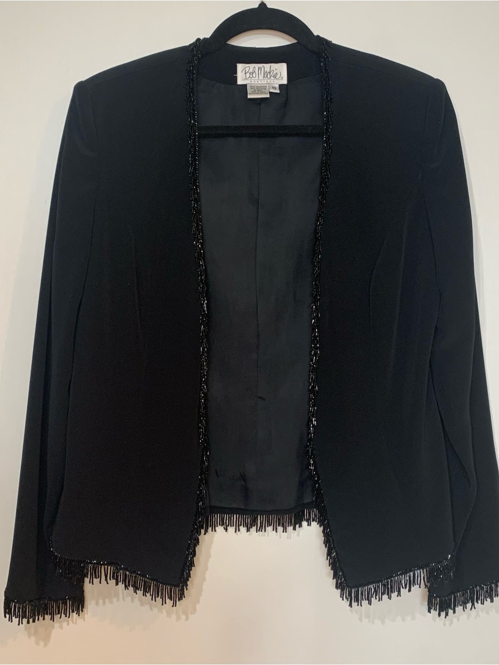 Bob Mackie 10 Beaded Reflective Hanging Fringe Open-Front Lined Jacket